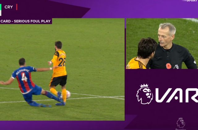 Video: Martin Atkinson provides an example of VAR working well as Milivojevic is sent off for Crystal Palace vs Wolves