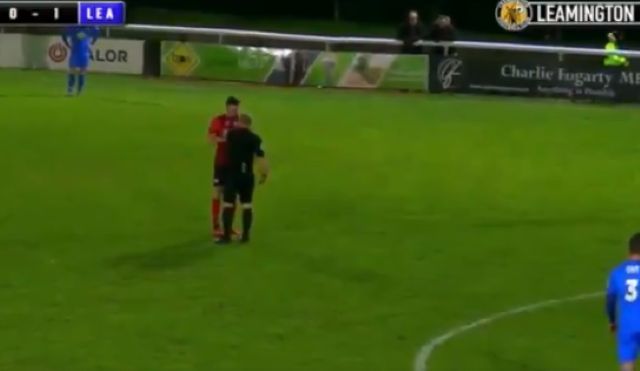 Video: Chaos between Leamington and Kettering as Michael McGrath sent off for HITTING the referee