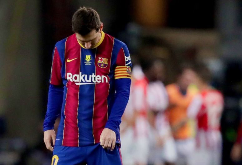 Video: Disgraceful scenes from Lionel Messi as he’s given a straight red for violent conduct as Barca lose to Athletic Bilbao