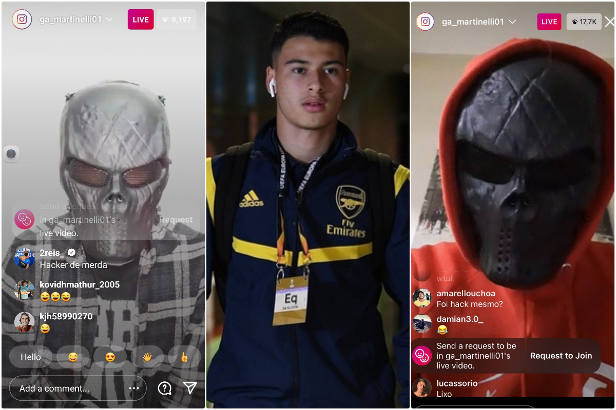 Hacked: Arsenal star Gabriel Martinelli sees Instagram account snatched as skeleton mask-wearing intruders host live whilst ace is benched