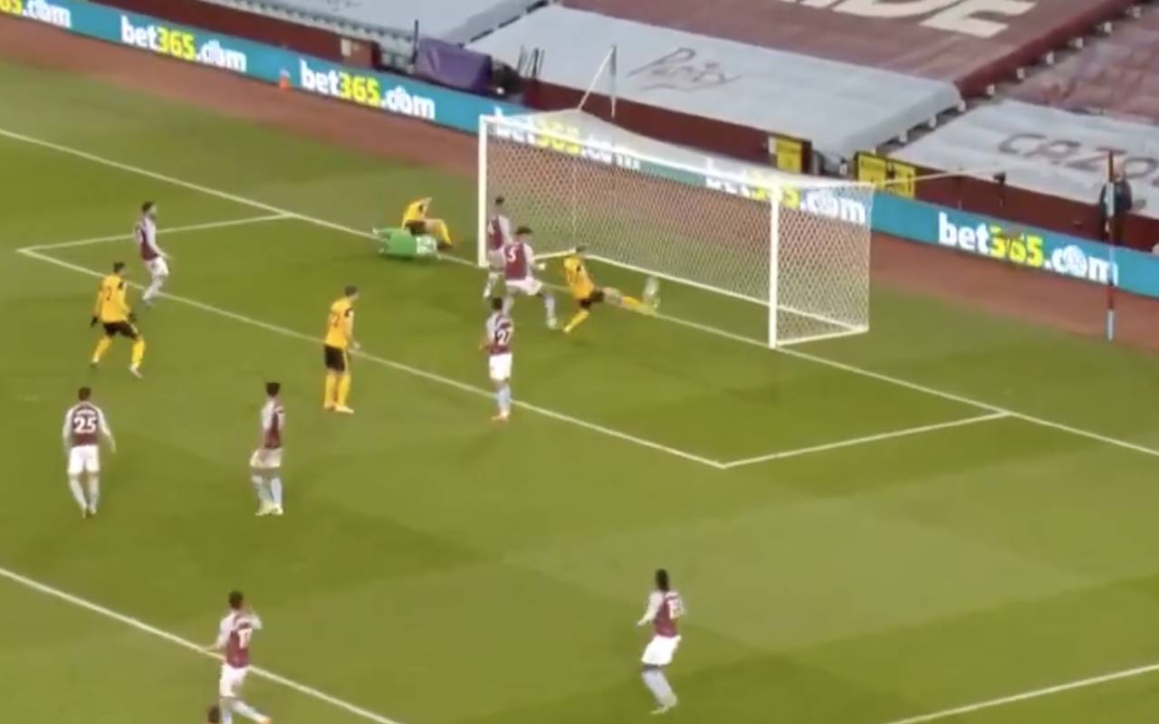 Video: Wolves’ Romain Saiss produces contender for worst miss in football history from the Aston Villa goal-line