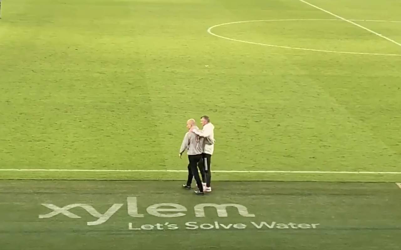 Video: Ole Gunnar Solskjaer and Pep Guardiola enjoy a moment and embrace in wake of Manchester derby