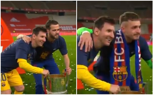 Video: Barcelona players act like star-struck fans as they queue up for photos with Lionel Messi