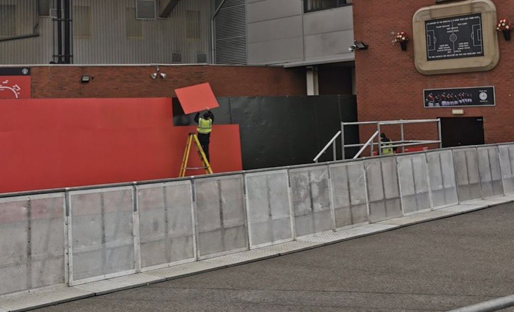 (Photo) Man United board Old Trafford up ahead of Liverpool game amid more protest fears