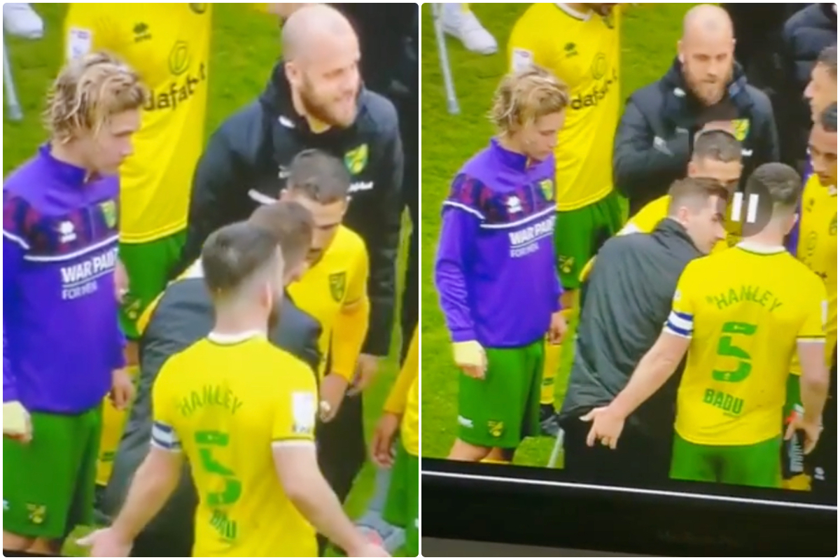 Video: Norwich captain Grant Hanley plays with teammate’s bum in unusual promotion party celebration