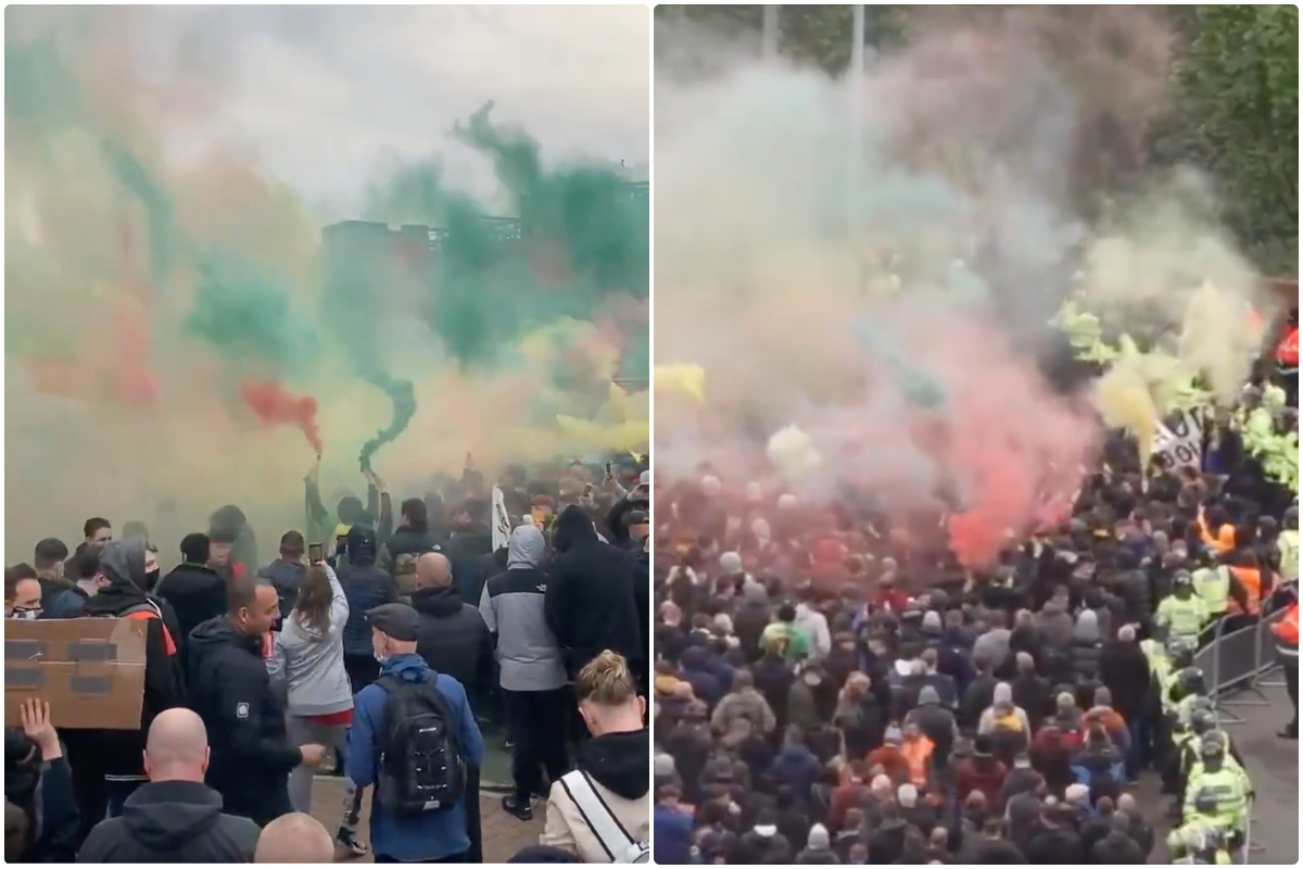 Video: Manchester United fans let off smoke bombs outside Old Trafford as protests grow before Liverpool clash