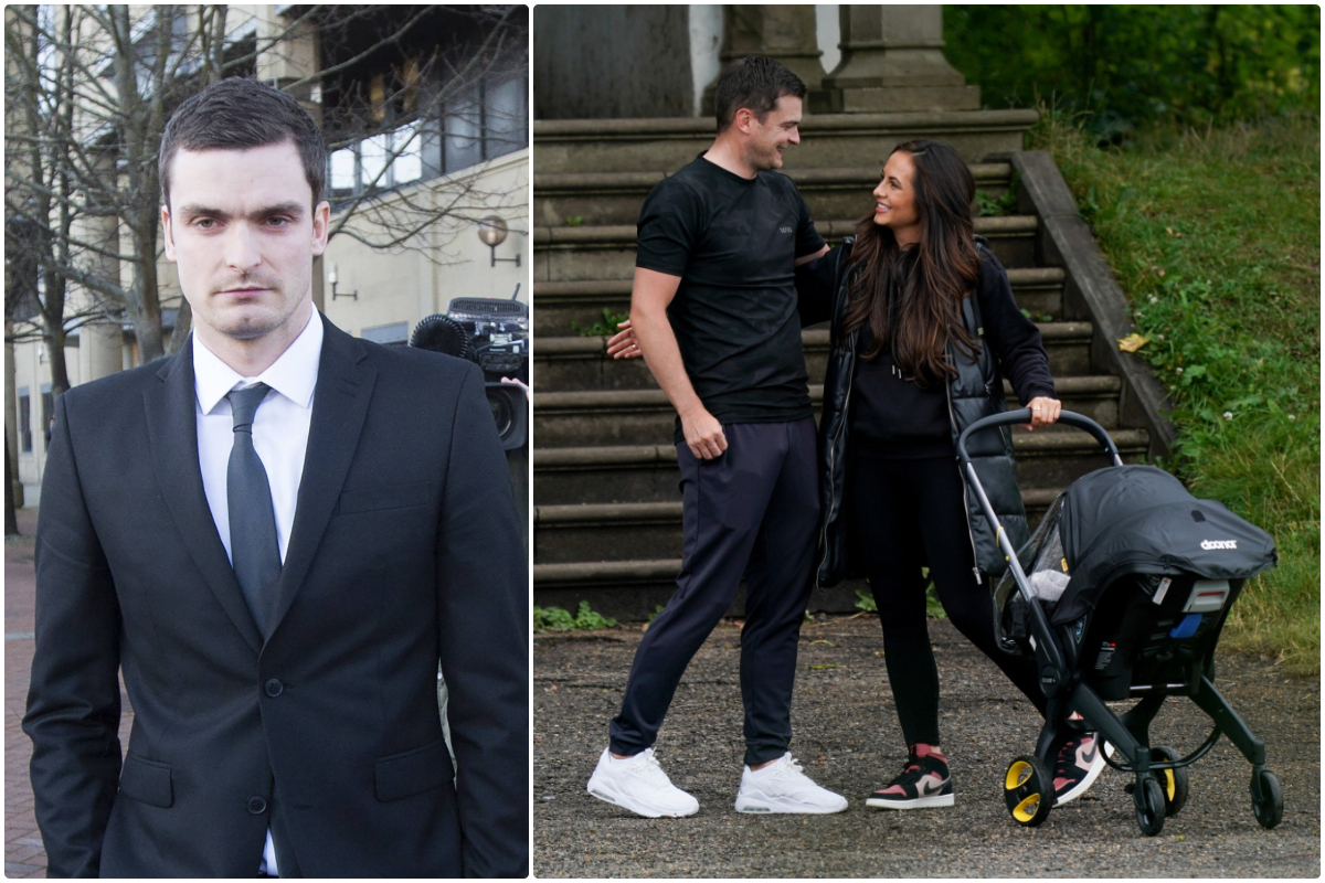 (Photos) – Disgraced ex-Premier League star Adam Johnson takes newborn son around the park with girlfriend and daughter