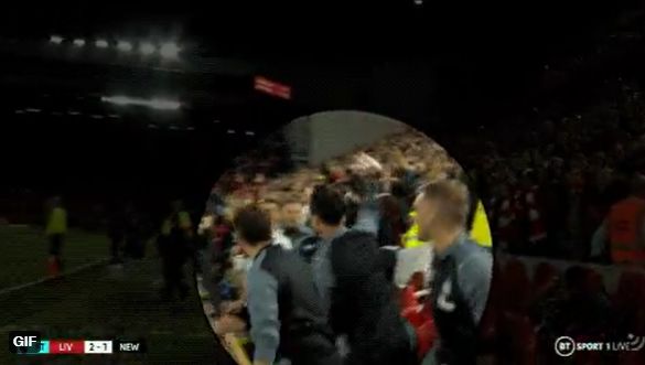 Video: Someone on the Newcastle bench spotted throwing bottle at Liverpool staff