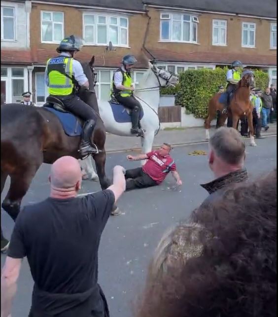 Viral video shows West Ham fan get taken down by a police horse after the 4-3 defeat to Crystal Palace CaughtOffside
