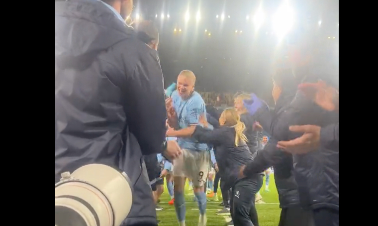 Video: Erling Haaland given guard of honour by Man City after record-breaking night CaughtOffside