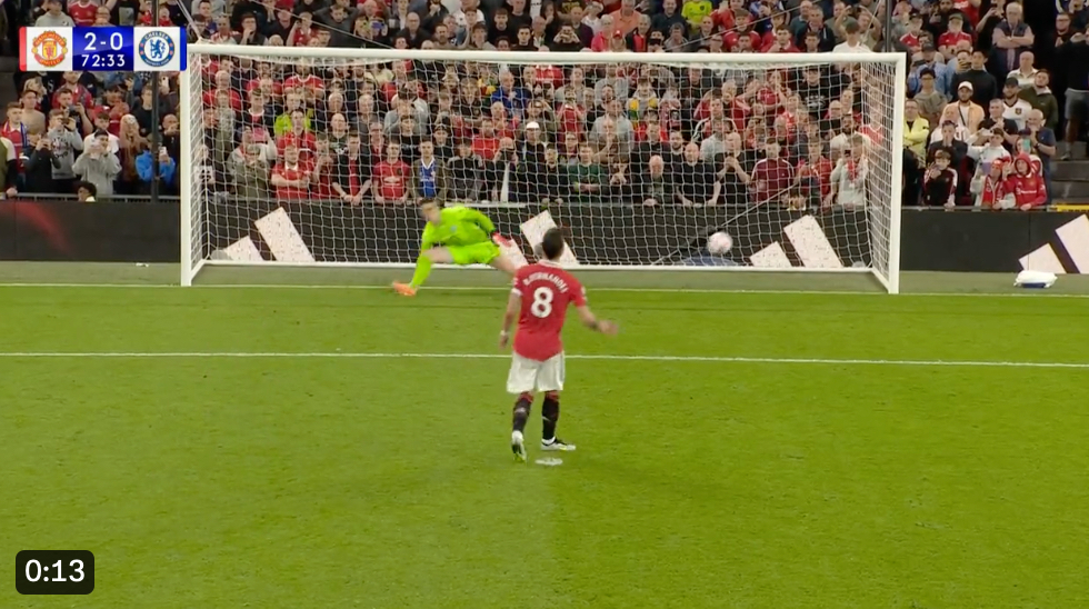 Video: Bruno Fernandes calmly slots home penalty to put Man United 3-0 up against Chelsea