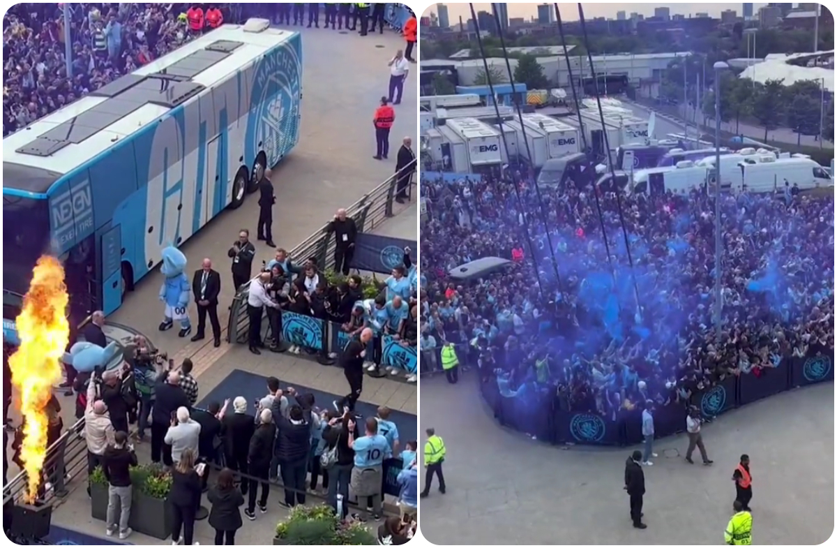 Video: Thousands gather outside Etihad to welcome Man City ahead of Real Madrid clash