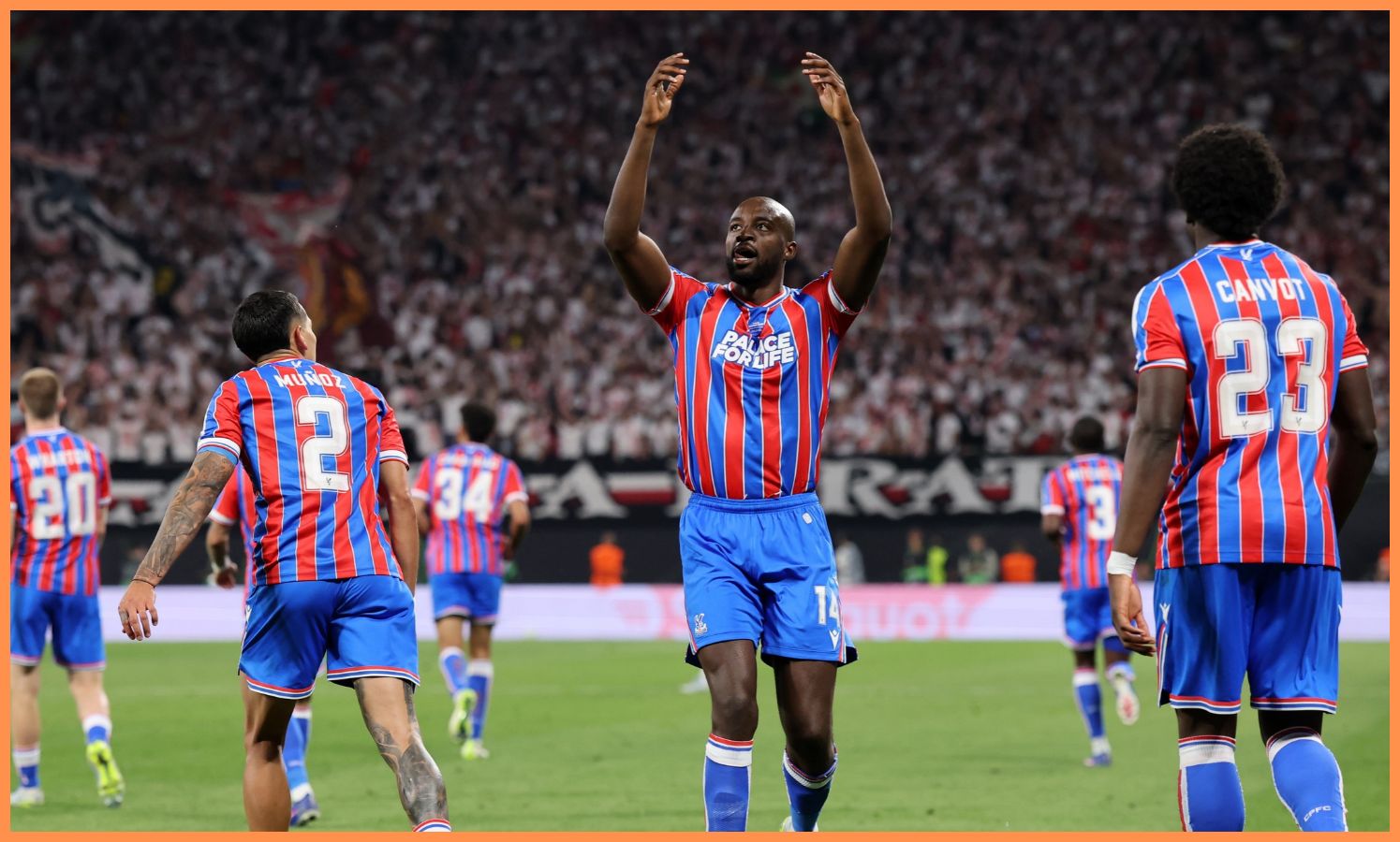 Jean-Philippe Mateta celebrates a goal for Crystal Palace