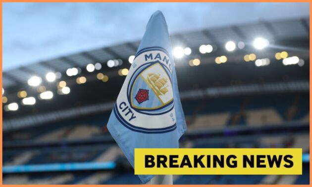 Manchester City flag and breaking news banner