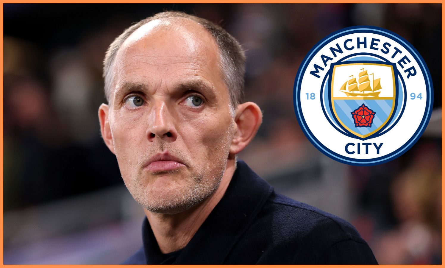 Thomas Tuchel and the Manchester City logo