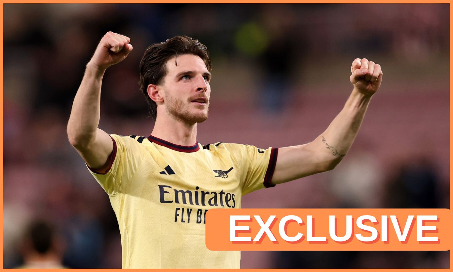 Declan Rice celebrates Arsenal's win at Sunderland